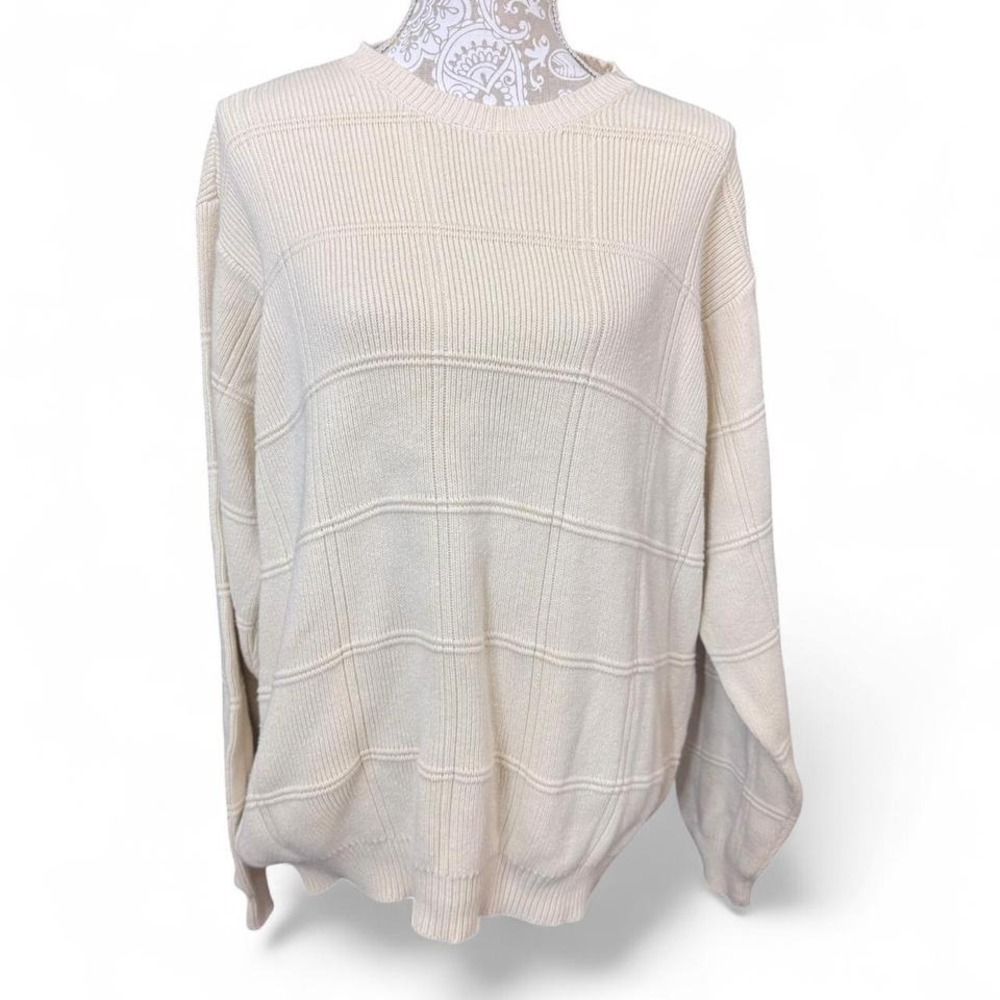 Van Heusen Cream Sweater Unisex 100% Cotton Winter Fall Basic Thick Neutral